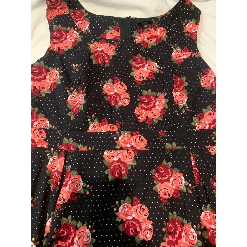 Torrid Womens Dark Cottagecore Dress Size 20 Black Pink Cotton Roses Polka Dots